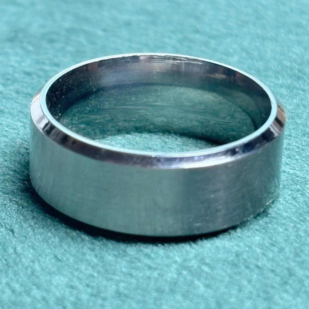 Silver Stainless Steel 8mm Beveled Edge Brushed Band Ring Size 8 Unisex